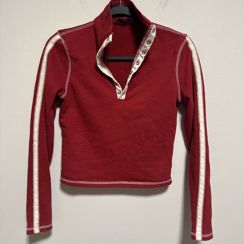 Edikted Red and White Long Sleeve Top Women's Sz Small *Buttons Do Not Stay Shut